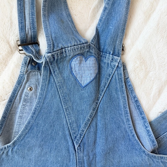 Vintage 90s Sante Fe Blues Gingham Heart Denim Overalls Size Medium - Picture 6 of 9